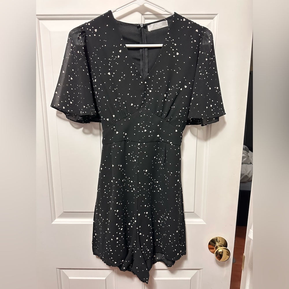 Chic Black and White Star Print romper
